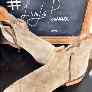 Aquatalia Beige Suede Ankle Booties with Side Zips